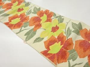 手織り紬花々模様織出し名古屋帯